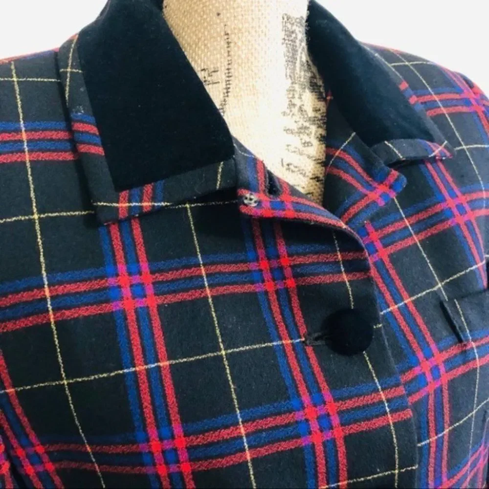 Vintage Dark Academia Plaid Blazer 100% Pure Wool Valerie Stevens